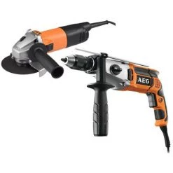Pack AEG Perceuse à Percussion électrique 1100W - Meuleuse électrique 800W